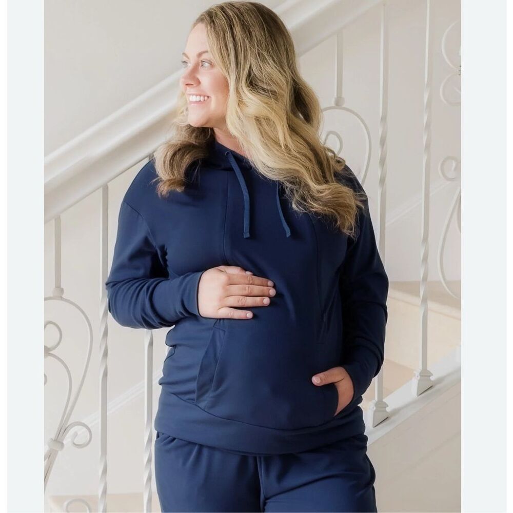 Kindred Bravely Bamboo Maternity Nursing Hoodie Navy Blue Sz 1X